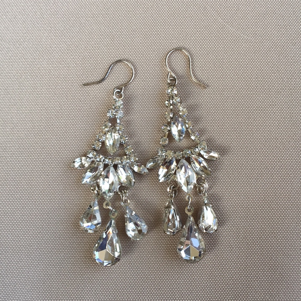 Silver Chandelier Diamond Earrings-Costume Jewelry
